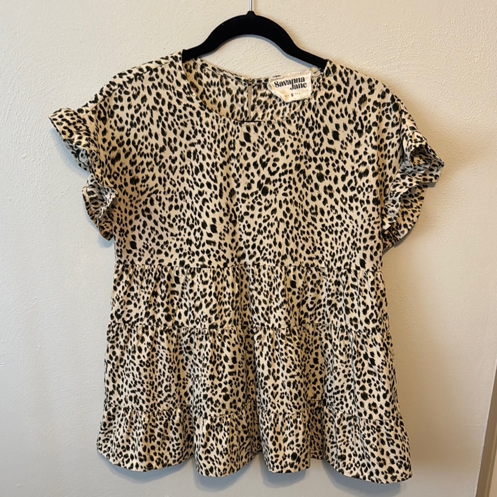 Leopard Print Short Sleeve Blouse
